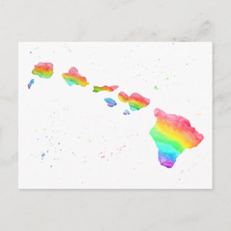 Hawaiianische Inseln Rainbow Map Aquarellmalerei Postkarte