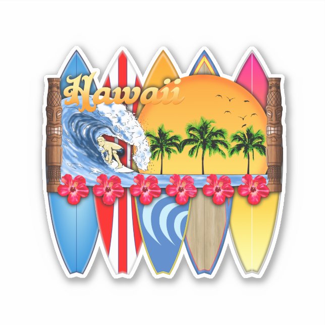 Hawaiianische Inseln Surfen Aufkleber (Vorderseite)