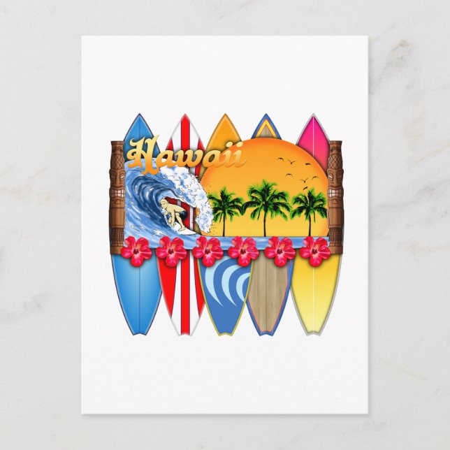 Hawaiianische Inseln Surfen Postkarte (Vorderseite)