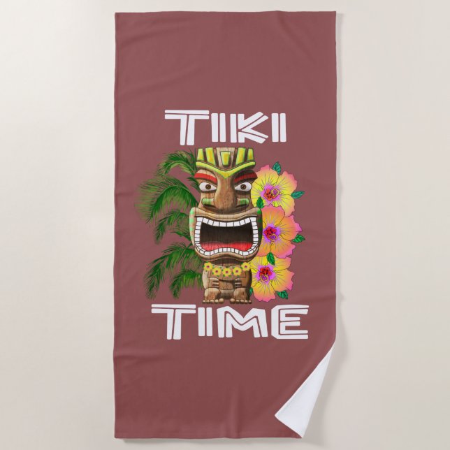 Hawaiianische Inseln Tiki Statue Strandtuch (Vorderseite)