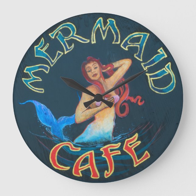 Hawaiianische Kunst von C. Cabral: Meerjungfrau Ca Große Wanduhr (Vorderseite)