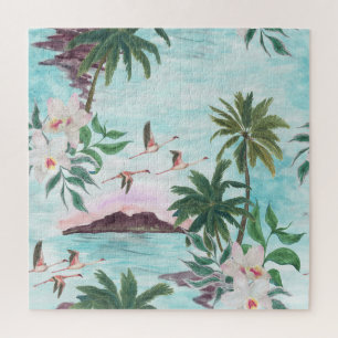 Hawaiianische Landschaft Flamingo Wasserfarben Mus