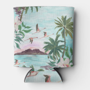 Hawaiianische Landschaft Flamingo Wasserfarben Mus Dosenkühler