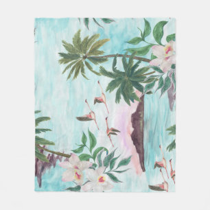 Hawaiianische Landschaft Flamingo Wasserfarben Mus Fleecedecke