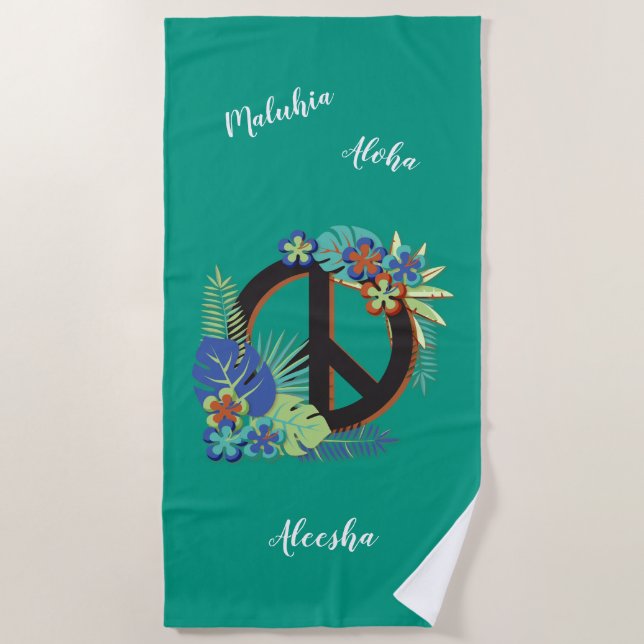 Hawaiianische Liebe Name Personalisiert Sea Green Strandtuch (Vorderseite)