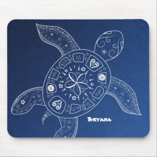 Hawaiianische Meeresschildkröte Weiß auf Blauem St Mousepad