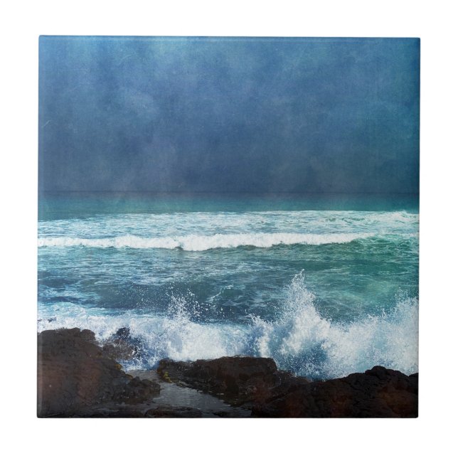 Hawaiianische Meereswaden Aqua Aquamarin Blue Surf Fliese (Vorderseite)