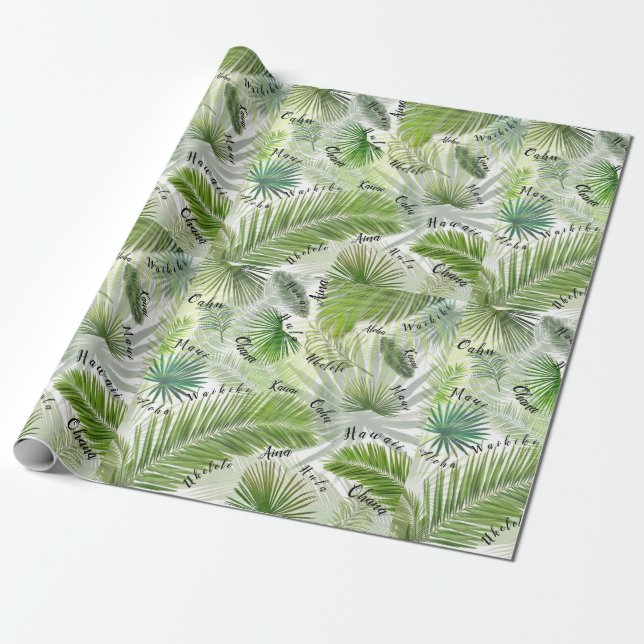 Hawaiianische Palmen Blätter & Worte Geschenkpapier (Ungerollt)