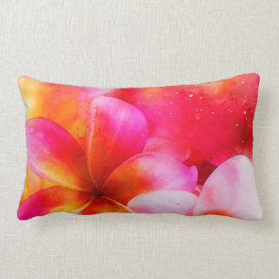 Hawaiianische Plumeria in Neon Pink, Gelb und Wei Lendenkissen