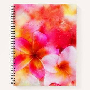 Hawaiianische Plumeria in Neon Pink, Gelb und Wei Notizbuch