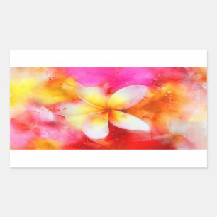 Hawaiianische Plumeria in Neon Pink, Gelb und Wei Rechteckiger Aufkleber
