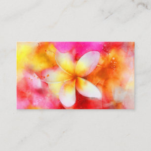 Hawaiianische Plumeria in Neon Pink, Gelb und Wei Visitenkarte