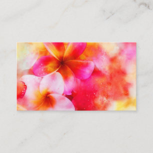 Hawaiianische Plumeria in Neon Pink, Gelb und Wei Visitenkarte