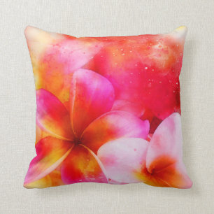 Hawaiianische Plumeria in Rosa, Gelb, Orange, Wei Kissen