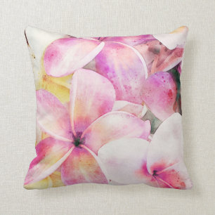 Hawaiianische Plumeria in Rosa, Gelb und Weiß Kissen
