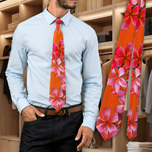 Hawaiianische Plumeria Tropische Rosa Florale Oran Krawatte