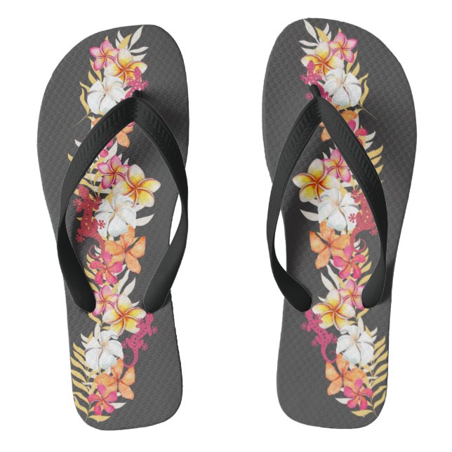 Hawaiianische Plumeria und Gecko Drehte Flop Flip Flops (Fußbett)