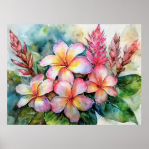 Hawaiianische Plumeria und rosa Ingwer Poster