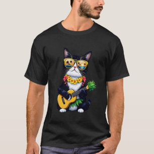 Hawaiianische Smokingkatze & Ananas-Ukulele Sommer T-Shirt
