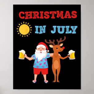 Hawaiianische Sommerparty Weihnachtsmann Rentiere Poster
