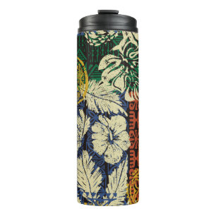 Hawaiianische Stammeslemente und Hibiskus-Stoffpat Thermosbecher