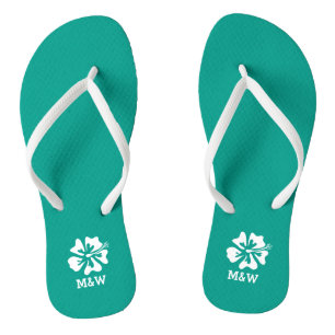 Hawaiianische Strand-Blume monogramm Hochzeitsflip Flip Flops