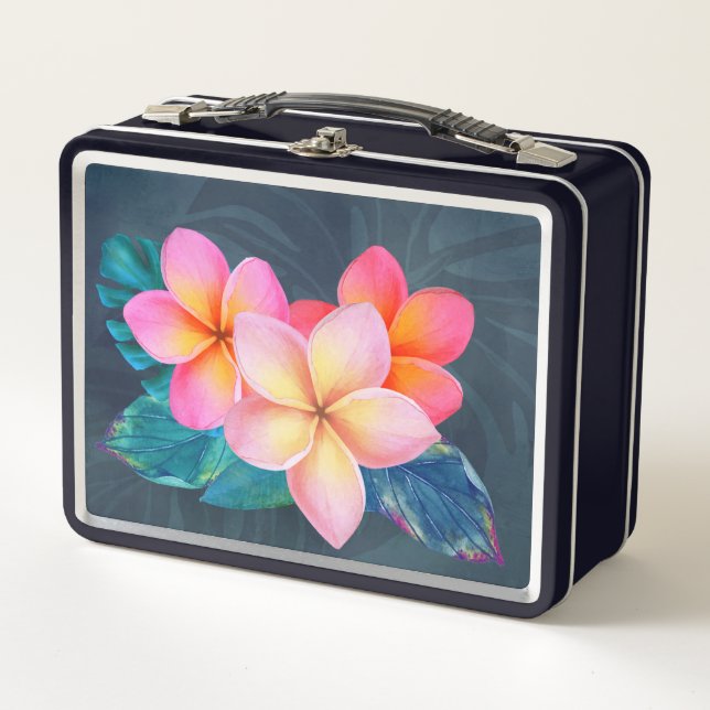 Hawaiianische Sunrise Plumeria Retro Lunch Box (Vorderseite)