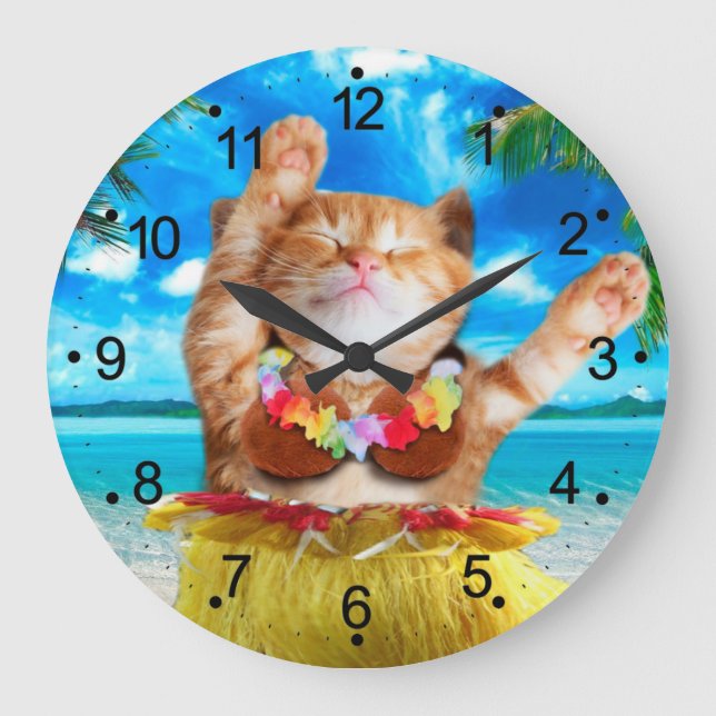 Hawaiianische Tänzerkatze Große Wanduhr (Vorderseite)