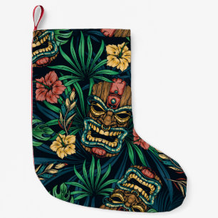 Hawaiianische Tiki-Maske Tropical Pattern Kleiner Weihnachtsstrumpf