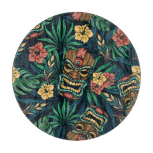 Hawaiianische Tiki-Maske Tropical Pattern Schneidebrett