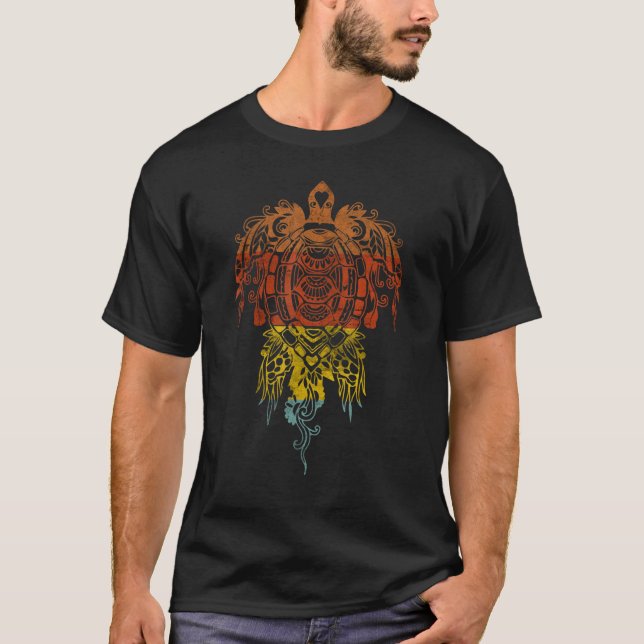 Hawaiianische Tribalschildkröte Polynesisches Tatt T-Shirt (Vorderseite)