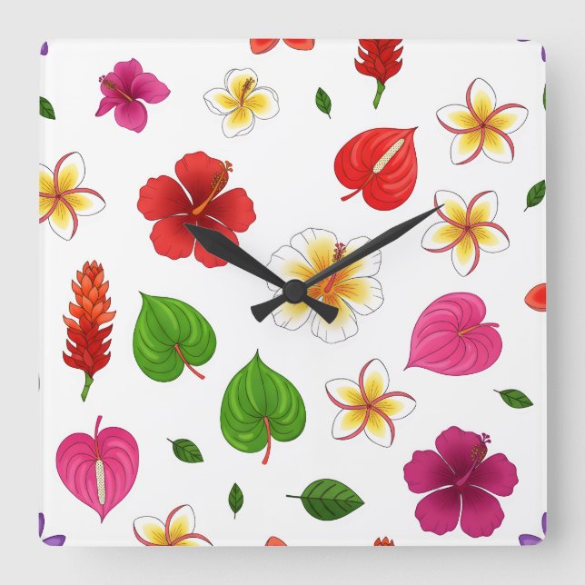 Hawaiianische Tropenblumen Quadratische Wanduhr (Vorderseite)