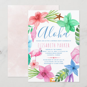Hawaiianische tropische Aloha-Blumen-Luau-Geburtst Einladung