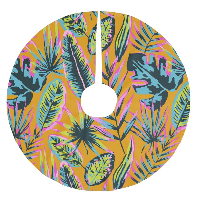 Hawaiianische tropische Blätter und Pflanze Druckm Polyester Weihnachtsbaumdecke (Vorderseite)