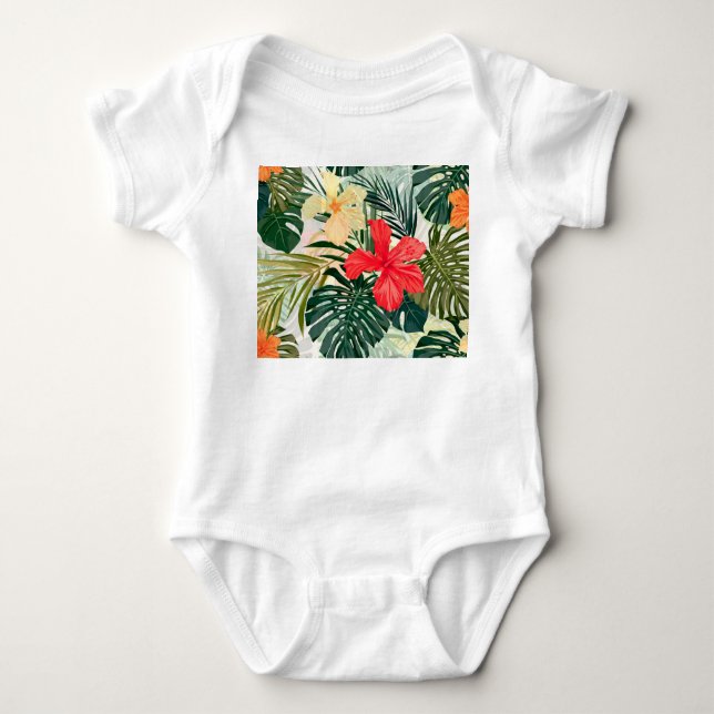 Hawaiianische tropische Pflanze, farbenfrohe Blume Baby Strampler (Vorderseite)