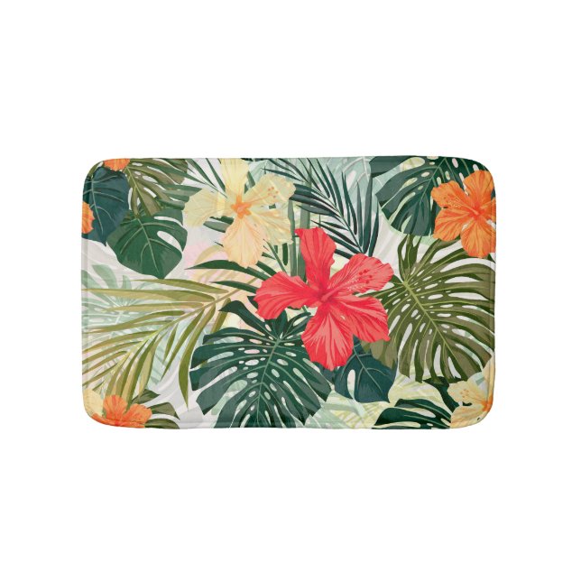 Hawaiianische tropische Pflanze, farbenfrohe Blume Badematte (Vorderseite)