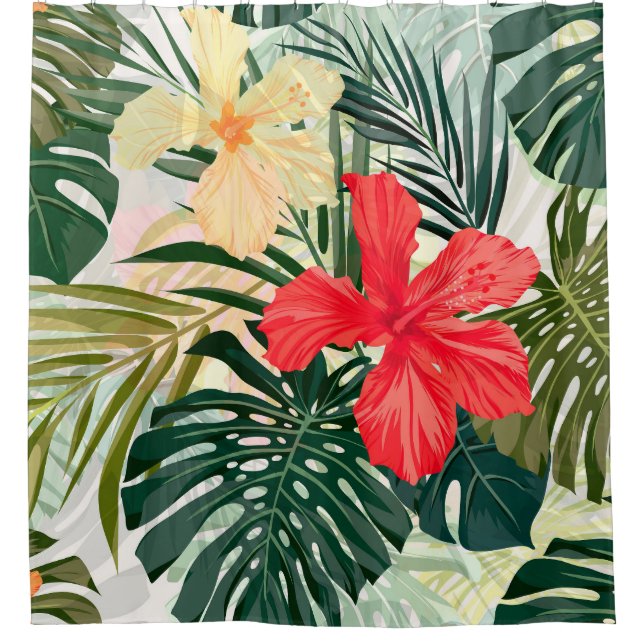 Hawaiianische tropische Pflanze, farbenfrohe Blume Duschvorhang (Vorderseite)