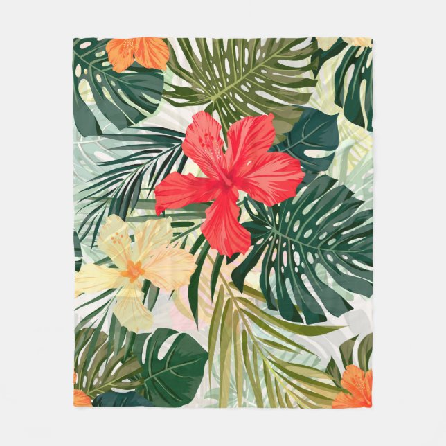 Hawaiianische tropische Pflanze, farbenfrohe Blume Fleecedecke (Vorderseite)