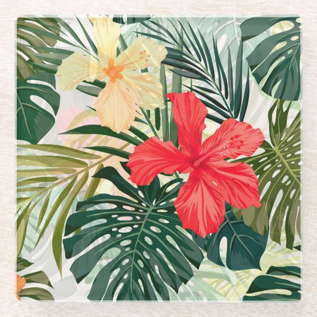 Hawaiianische tropische Pflanze, farbenfrohe Blume Glasuntersetzer (Vorderseite)