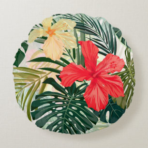 Hawaiianische tropische Pflanze, farbenfrohe Blume Rundes Kissen
