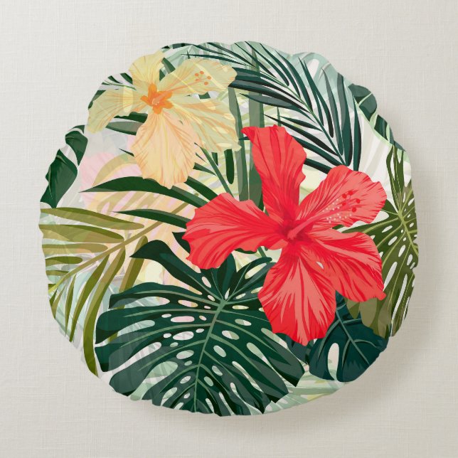 Hawaiianische tropische Pflanze, farbenfrohe Blume Rundes Kissen (Vorderseite)