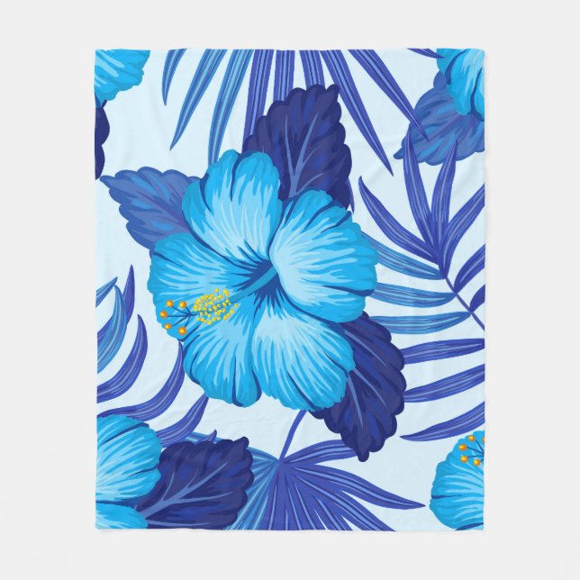 Hawaiianische tropische Pflanze, Hibiskus Muster. Fleecedecke (Vorderseite)