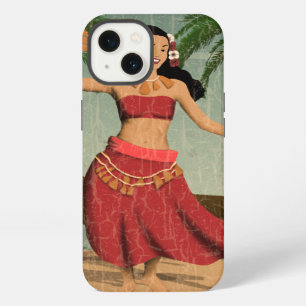 Hawaiianische Vintage-Hula-Girl-Distressed-Postkar iPhone Hülle