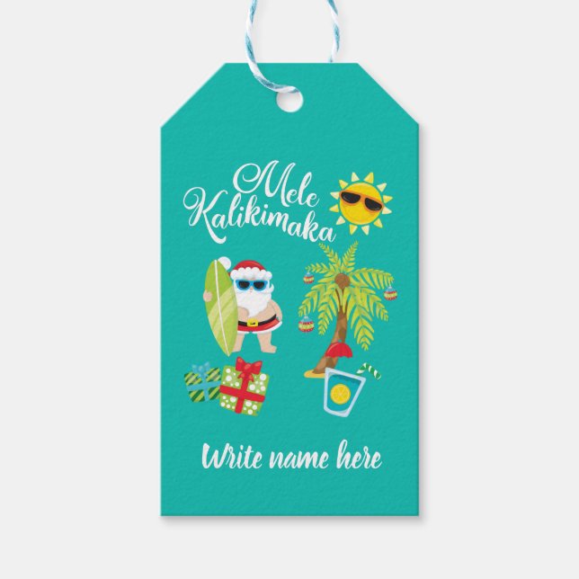 Hawaiianische Weihnachten. Santa Claus Mele Kaliki Geschenkanhänger (Vorderseite)