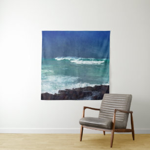 Hawaiianische Wellenöfen Wasser Aquamarines Blaues Wandteppich