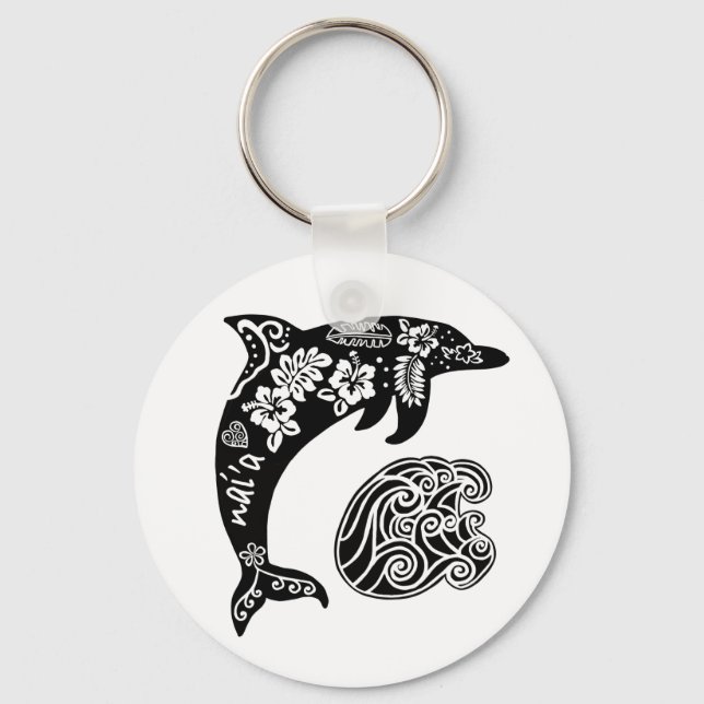 Hawaiianischer Delphin mit Welle Schlüsselanhänger (Vorderseite)