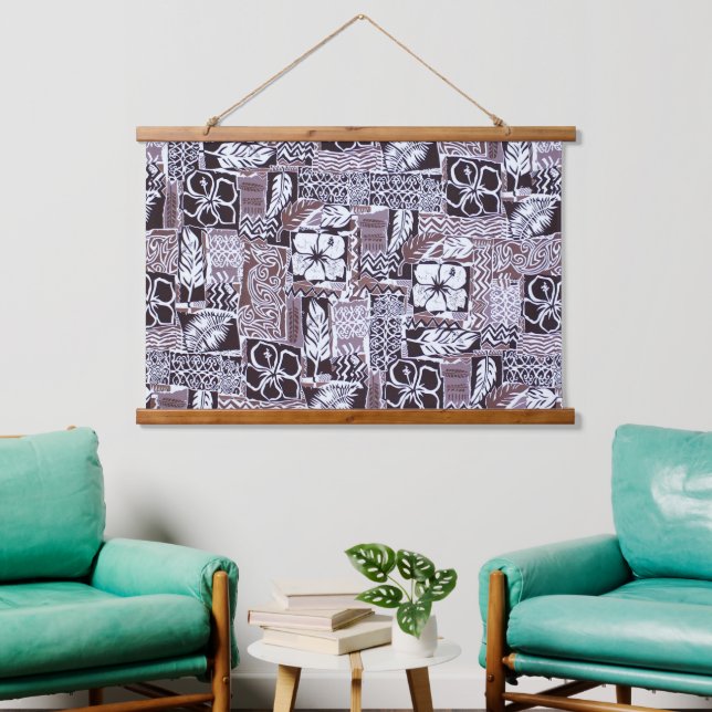 Hawaiianischer Hibiskus Bark Cloth Wandteppich Mit Holzrahmen (Wohnzimmer)