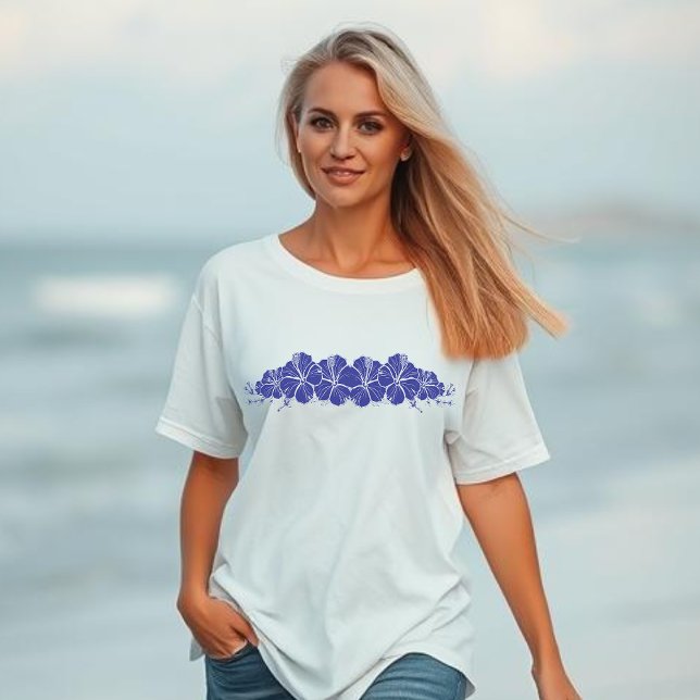 Hawaiianischer Hibiskus Blume Blau T-Shirt (Hawaiian Hibiscus Flowers, Summer, Beach, Fisherman Trend 2025, coastal, floral)