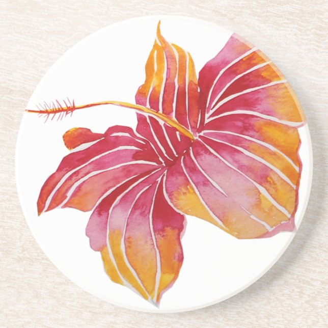 Hawaiianischer Hibiskus Blume Sandstone Drink Unte Untersetzer (Vorne)