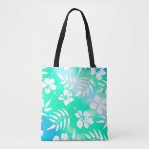 Hawaiianischer Hibiskus Grün und Blau Tasche